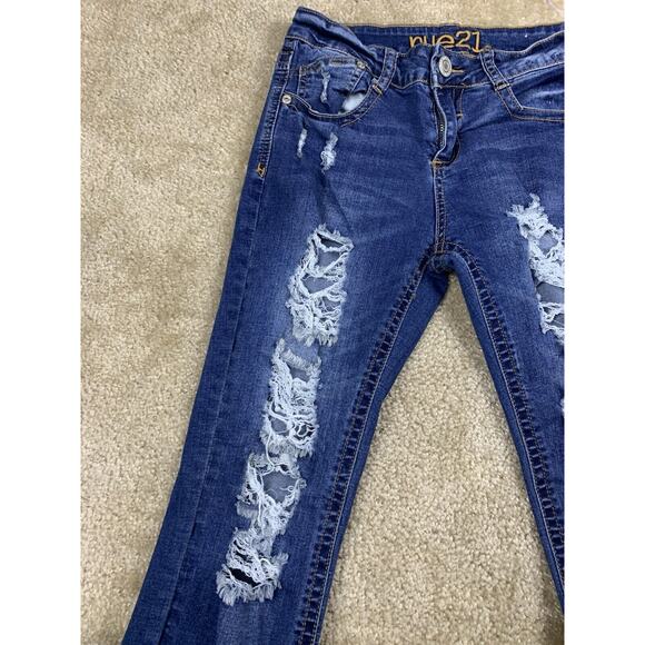 Rue21 Cropped Jeans Women's Size 3 / 4 REG Blue Distressed #652 - Picture 3 of 13